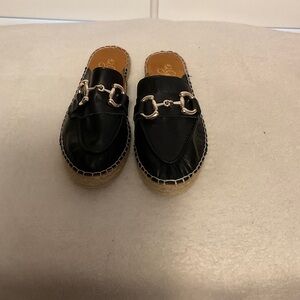 42 GOLD Black Espadrille Mules